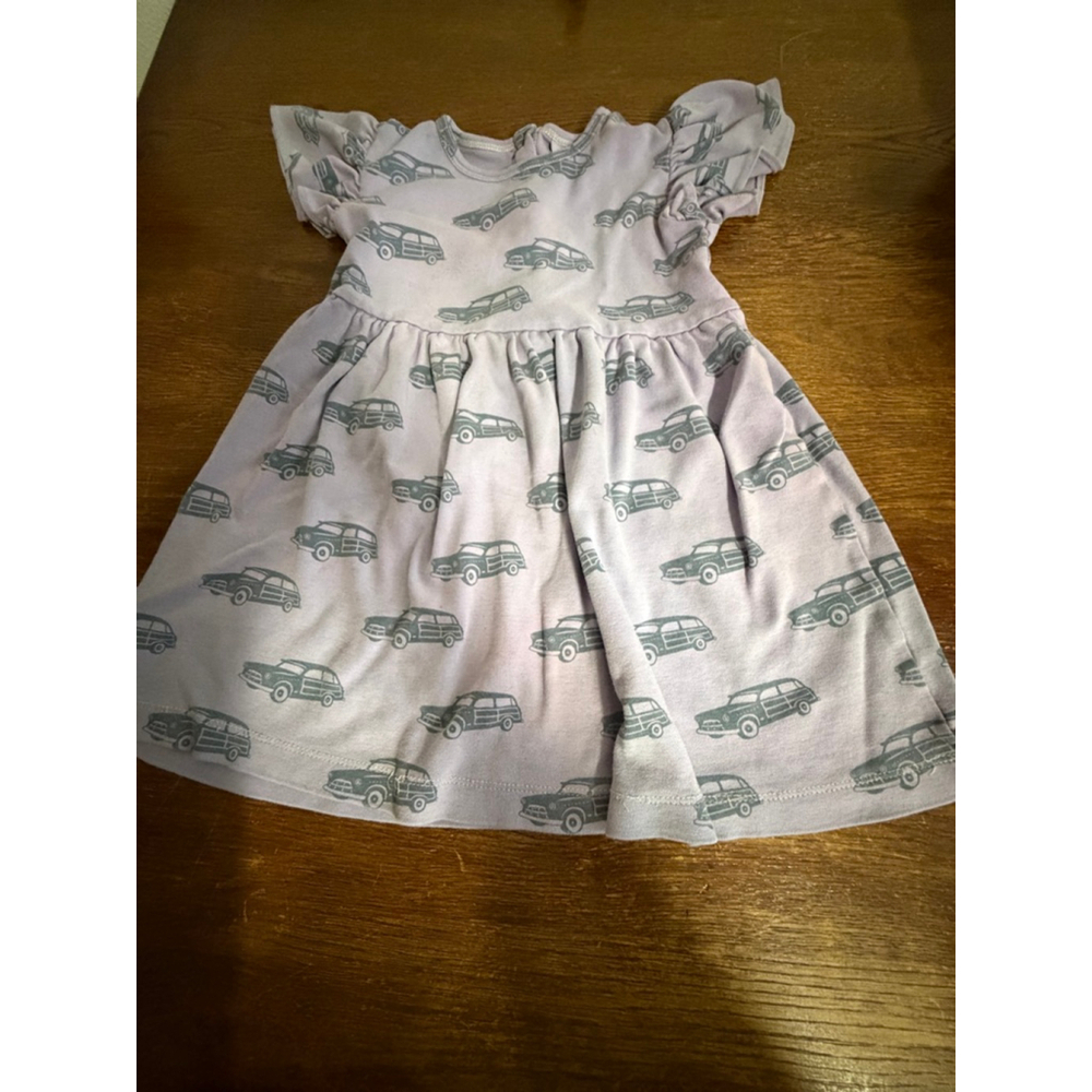 Kate Quinn Car Print Dress 3Y Lavender Vintage Station Wagon Flutter Sleeve